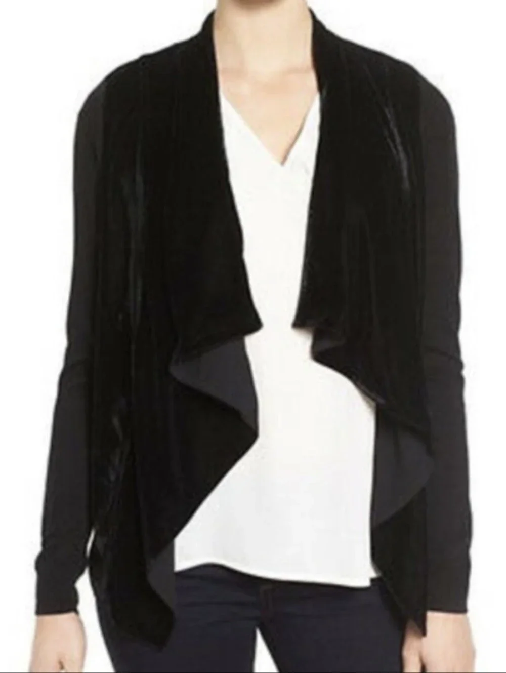 Michael Kors Black Draped Open-Front Velvet Mixed Media Sweater Cardigan 3X
